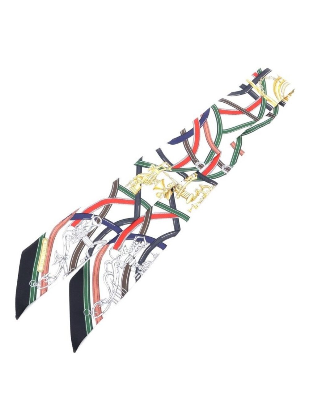 Hermes Twilly Silk Scarf Legendary Harness White